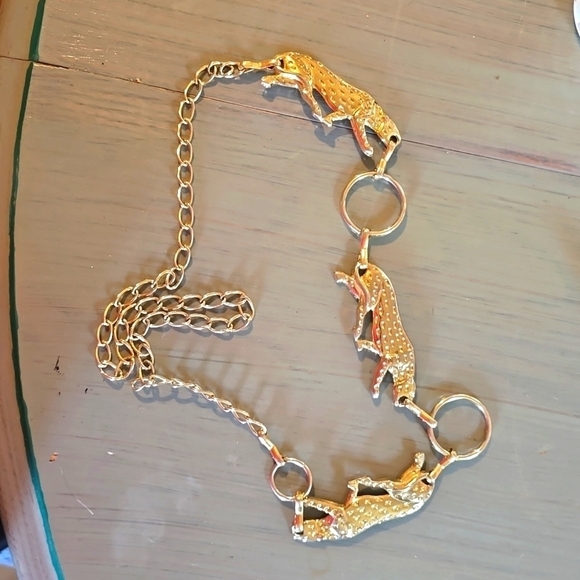 Women's Gold tone SHINY Metal Leopard/ Jaguar slip clasp belt Vintage Sz.L/XL